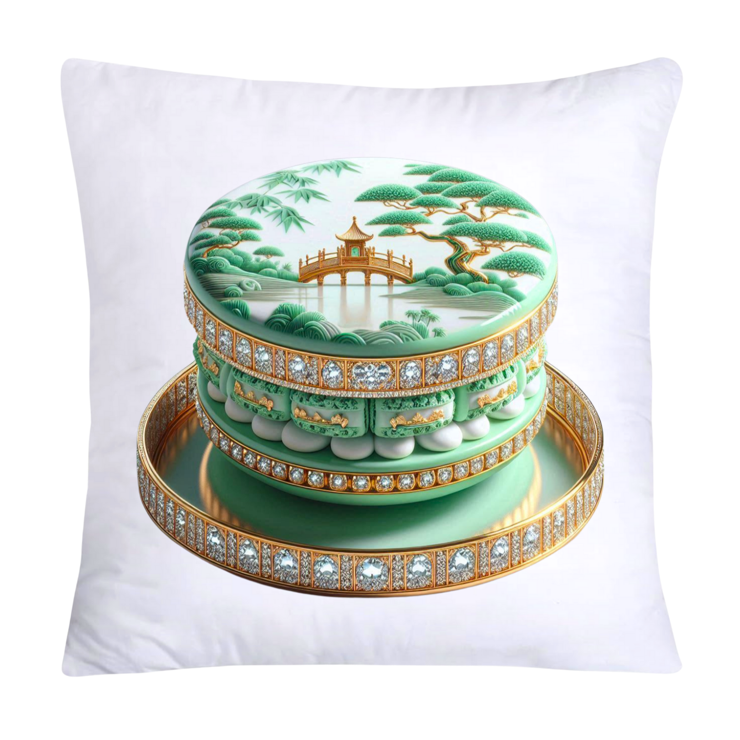 Green and White Willow Chinoiserie Sweet Macaroon Throw Pillow Covers-3957