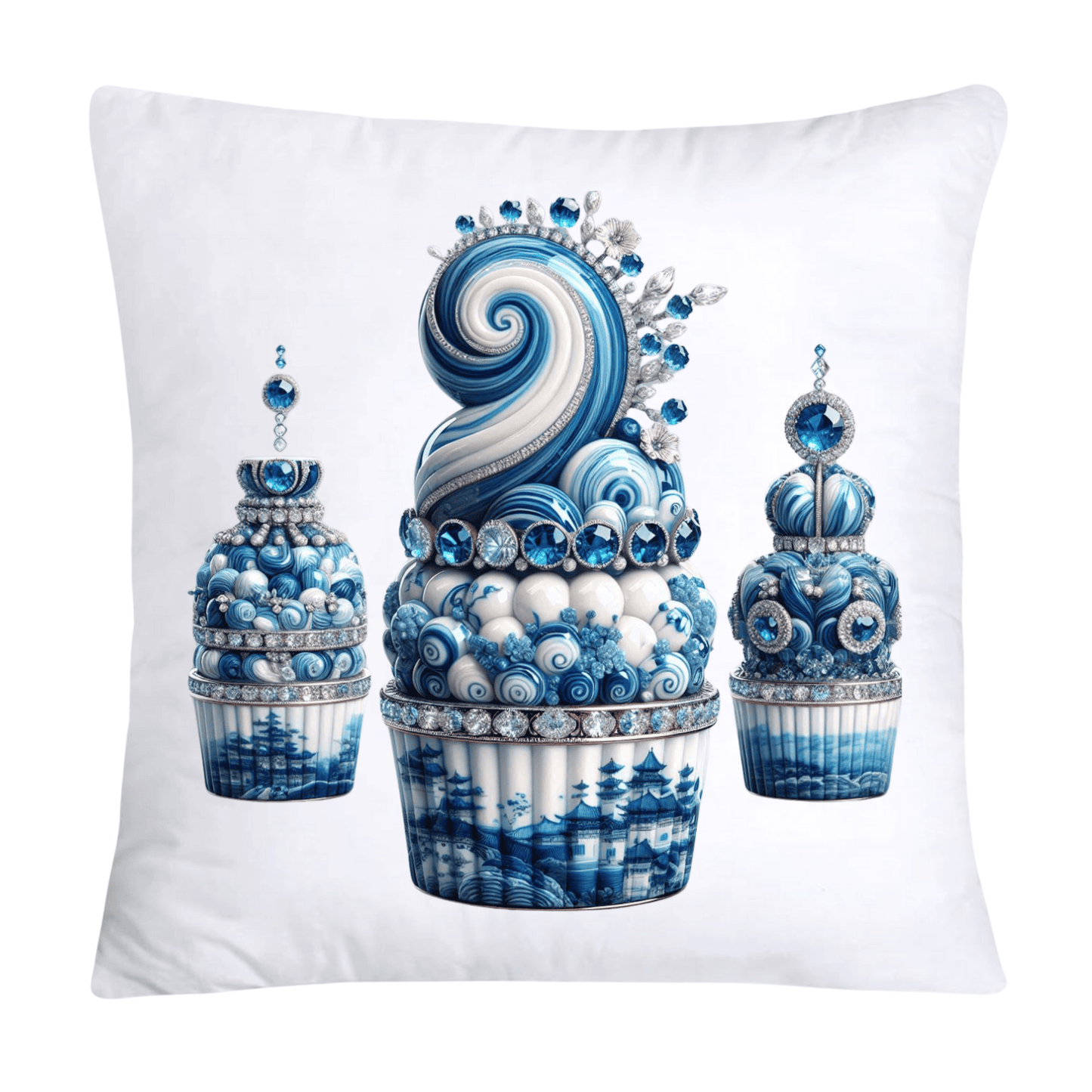 Blue Willow Chinoiserie Cupcake Throw Pillow Covers 18X18-1049