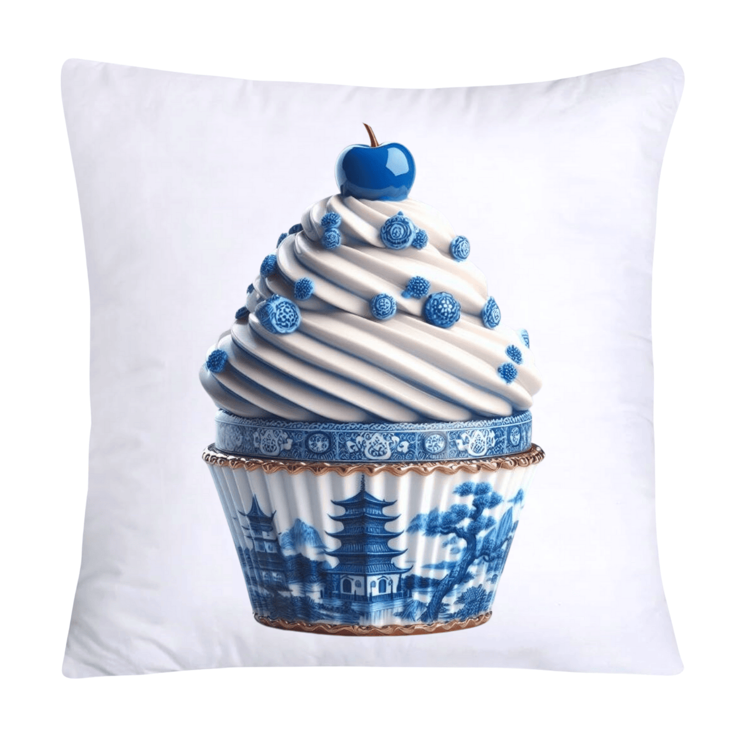 Blue Willow Chinoiserie Cupcake Throw Pillow Covers 18X18-251