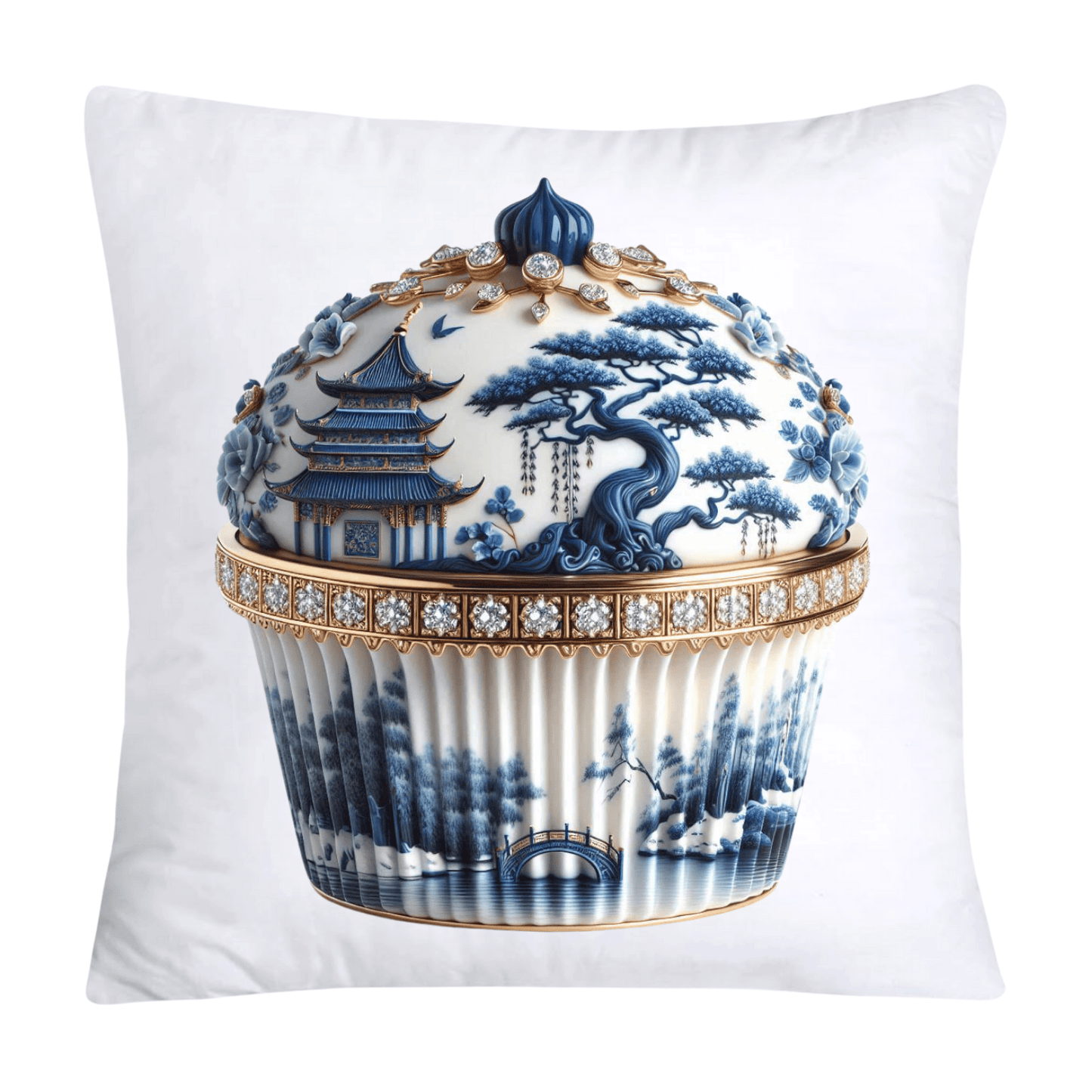 Blue Willow Chinoiserie Cupcake Throw Pillow Covers 18X18-216