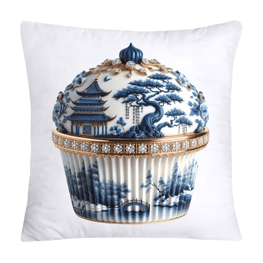 Blue Willow Chinoiserie Cupcake Throw Pillow Covers 18X18-216