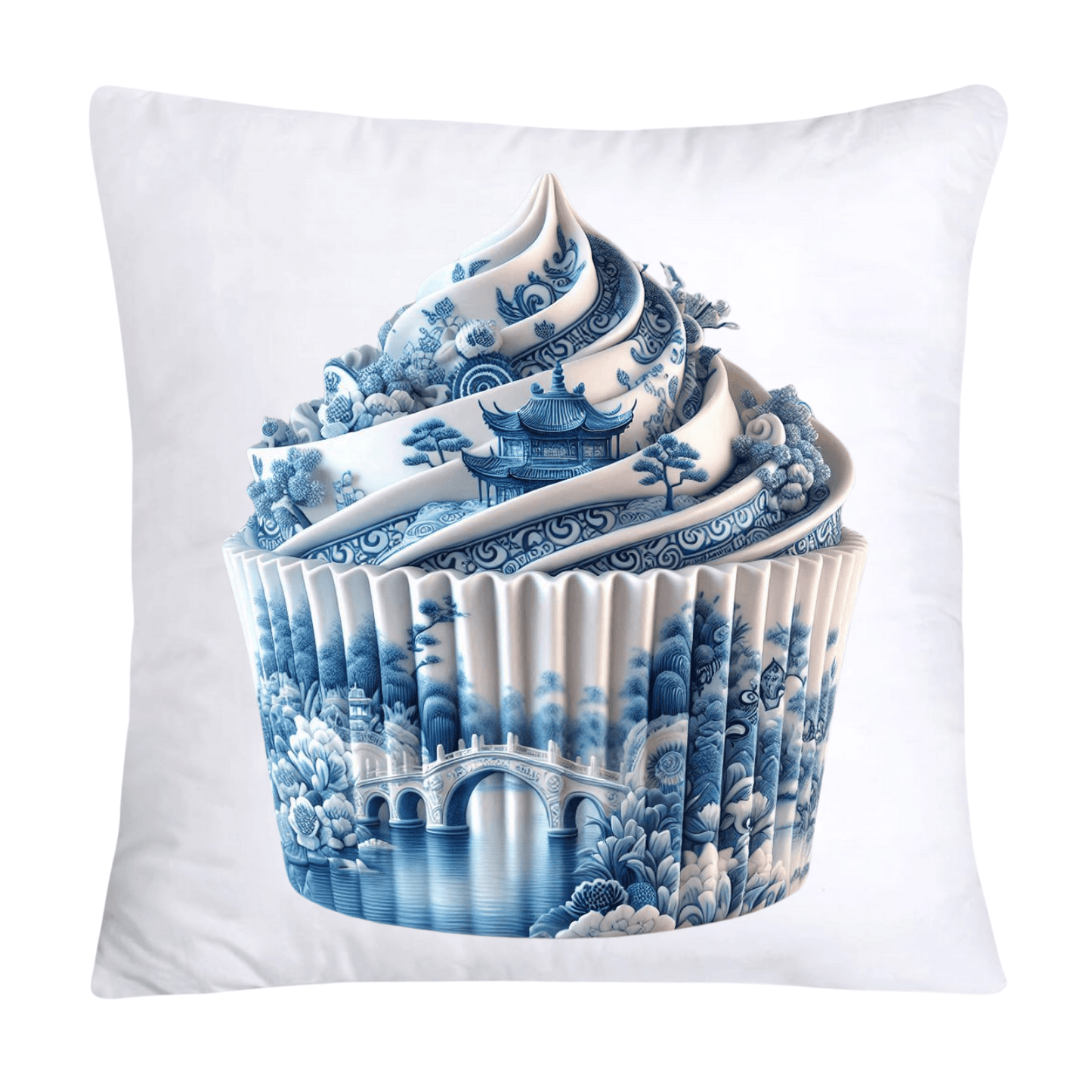Blue Willow Chinoiserie Cupcake Throw Pillow Covers 18X18-3478