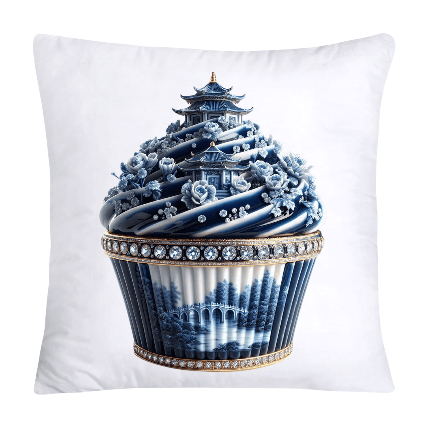 Blue Willow Chinoiserie Cupcake Throw Pillow Covers 18X18-194