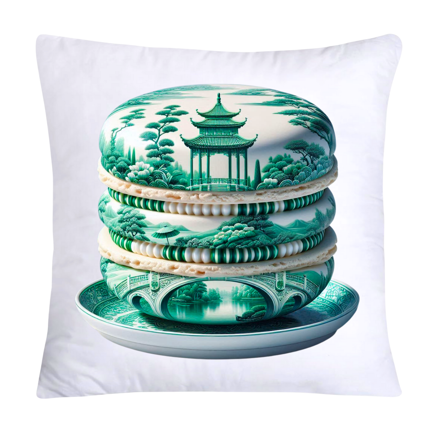 Green and White Willow Chinoiserie Sweet Macaroon Throw Pillow Covers-3937