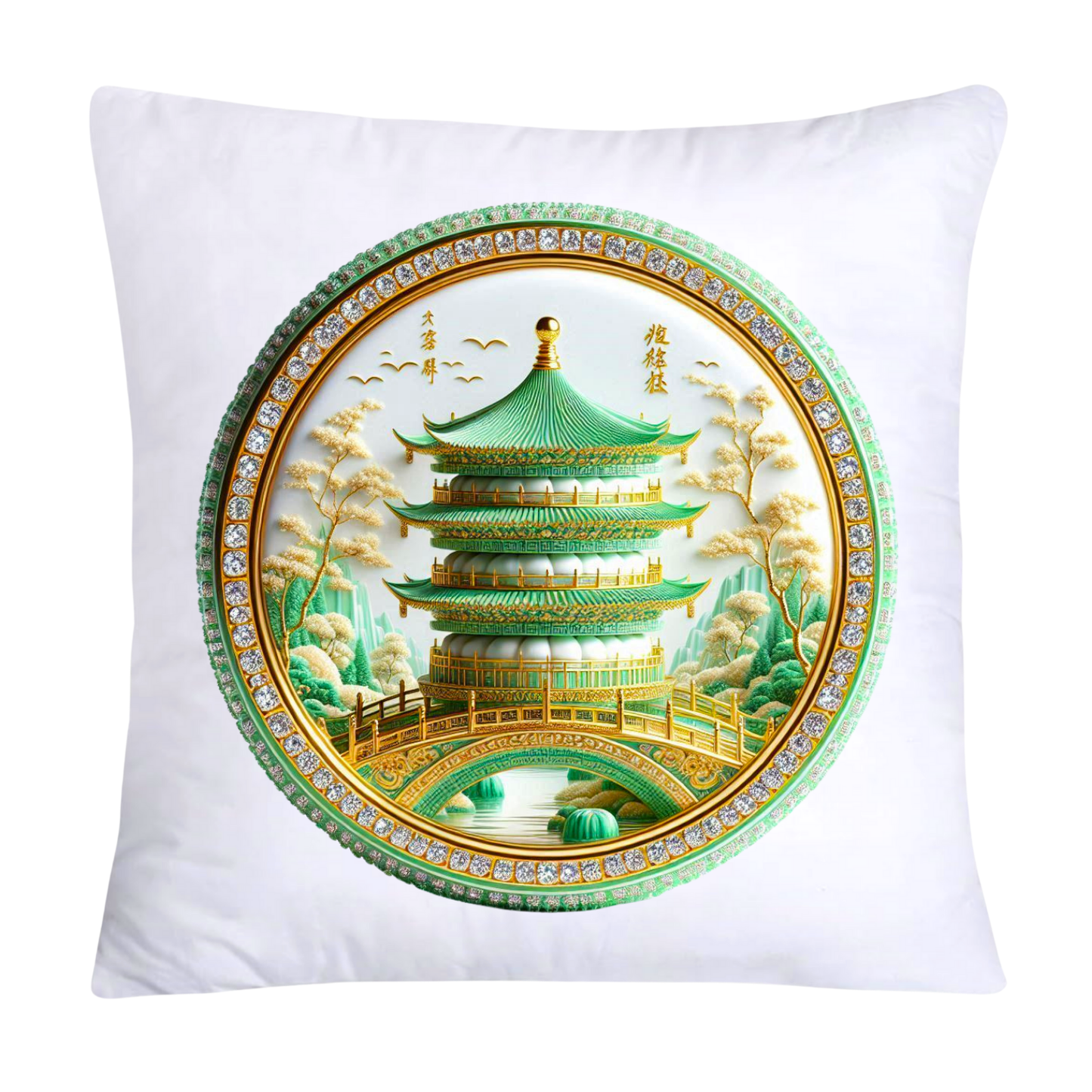 Green and White Willow Chinoiserie Sweet Macaroon Throw Pillow Covers-3917