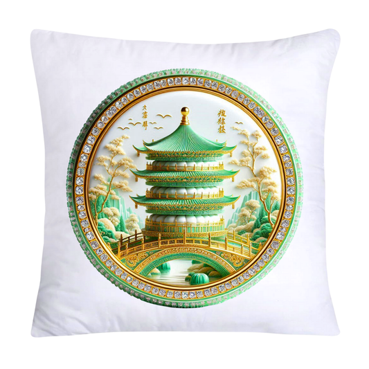 Green and White Willow Chinoiserie Sweet Macaroon Throw Pillow Covers-3917