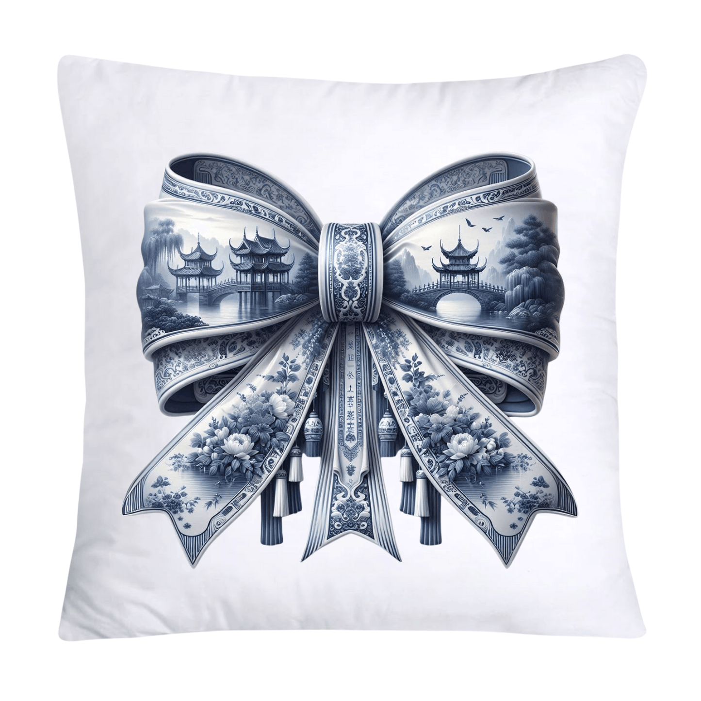 Blue Willow Classic Chinoiserie Bow Pillow Covers 18x18-2638
