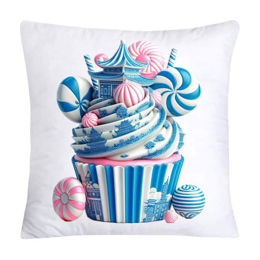 Blue Willow Chinoiserie Cupcake Throw Pillow Covers 18X18-536