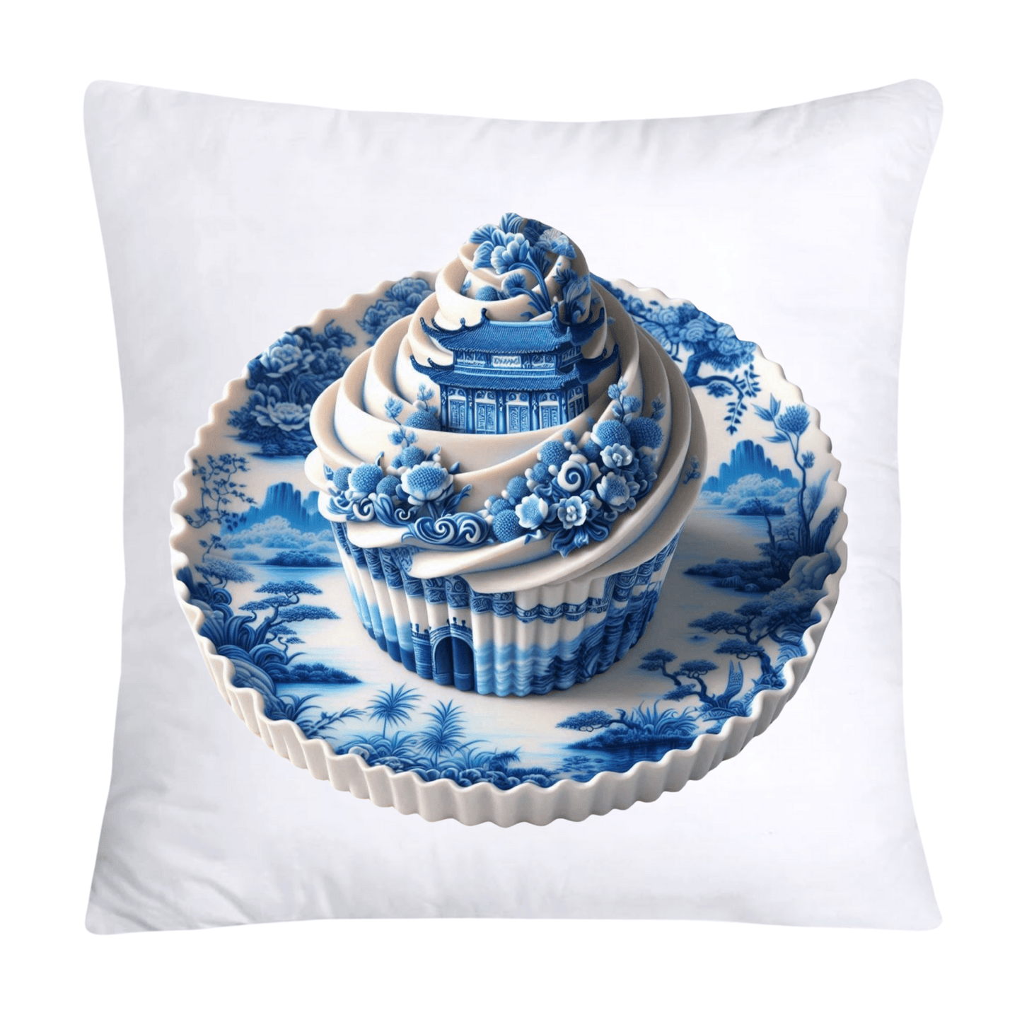 Blue Willow Chinoiserie Cupcake Throw Pillow Covers 18X18-1079
