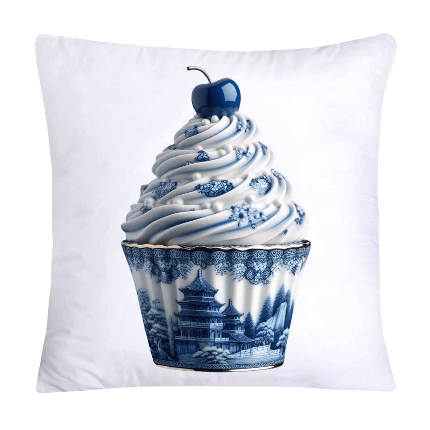 Blue Willow Chinoiserie Cupcake Throw Pillow Covers 18X18-294