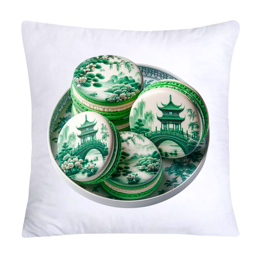 Green and White Willow Chinoiserie Sweet Macaroon Throw Pillow Covers-3929