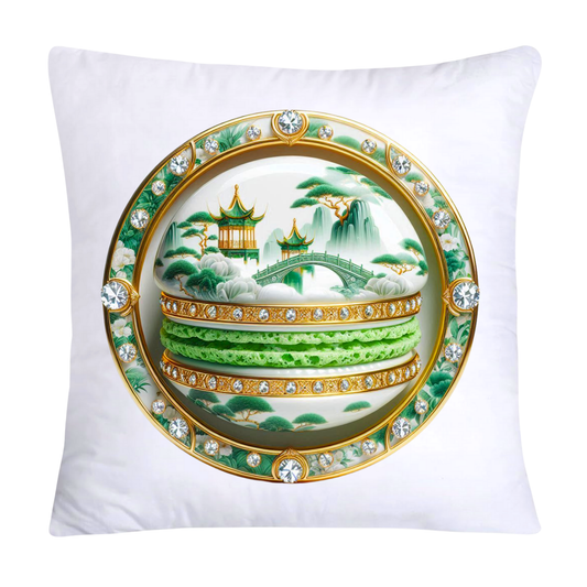 Green and White Willow Chinoiserie Sweet Macaroon Throw Pillow Covers-3953