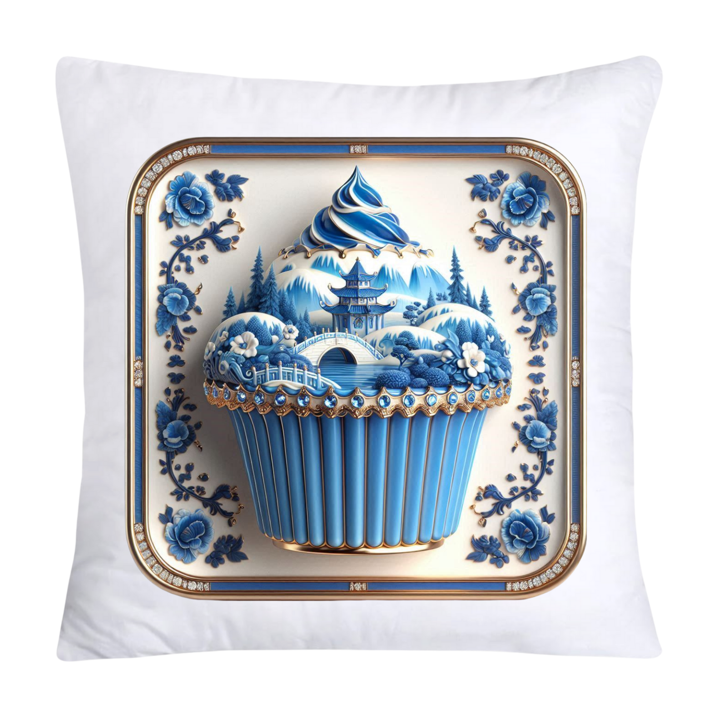 Blue Willow Chinoiserie Cupcake Throw Pillow Covers 18X18-167