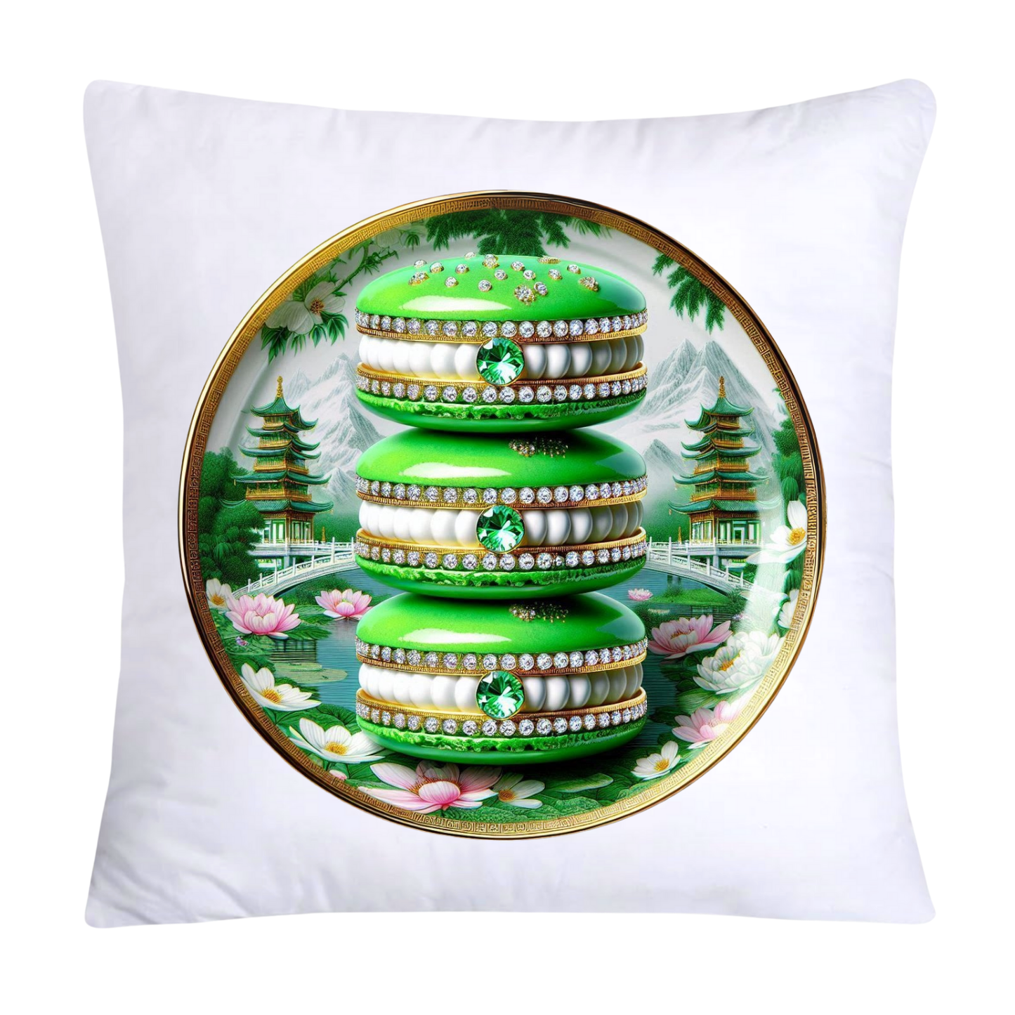 Green and White Willow Chinoiserie Sweet Macaroon Throw Pillow Covers-3925