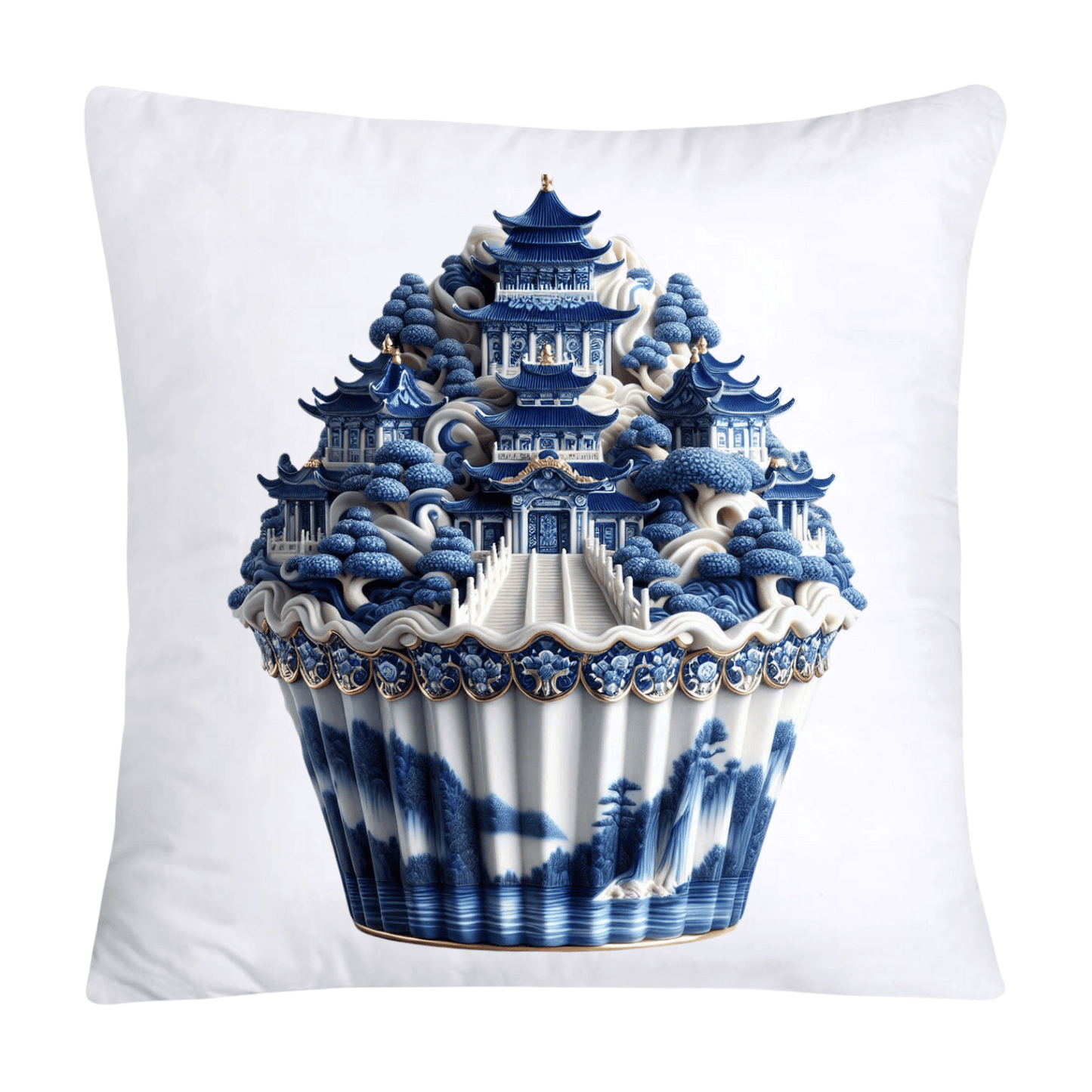 Blue Willow Chinoiserie Cupcake Throw Pillow Covers 18X18-197