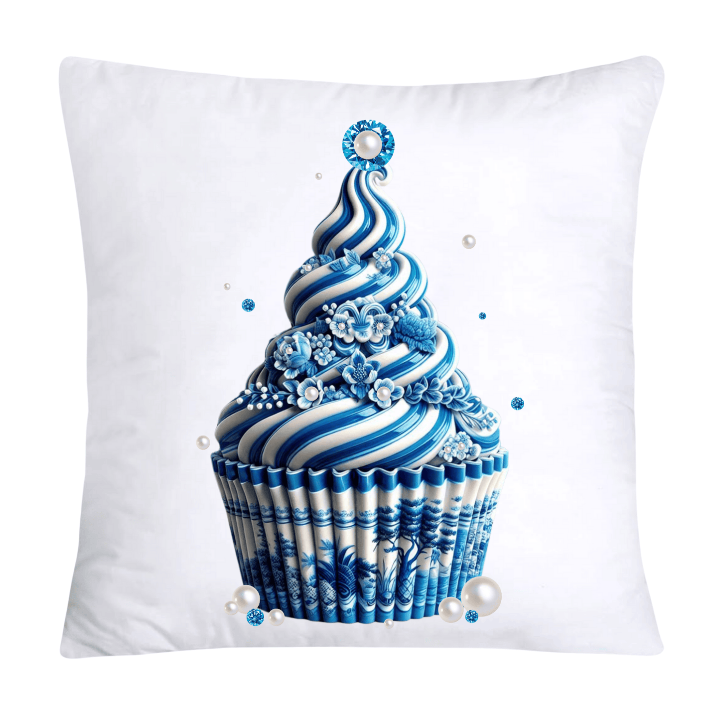 Blue Willow Chinoiserie Cupcake Throw Pillow Covers 18X18-939