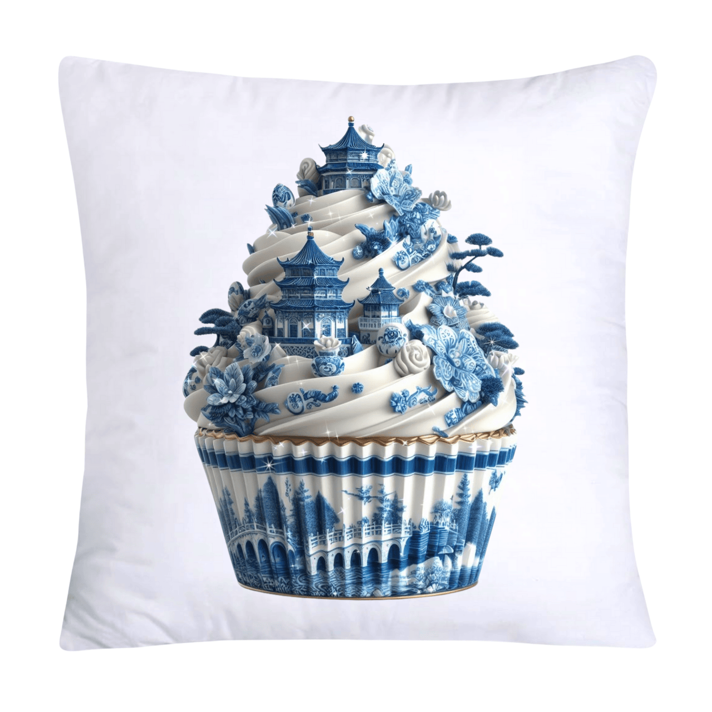 Blue Willow Chinoiserie Cupcake Throw Pillow Covers 18X18-3