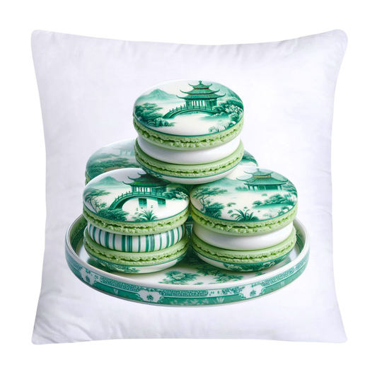 Green and White Willow Chinoiserie Sweet Macaroon Throw Pillow Covers-3955