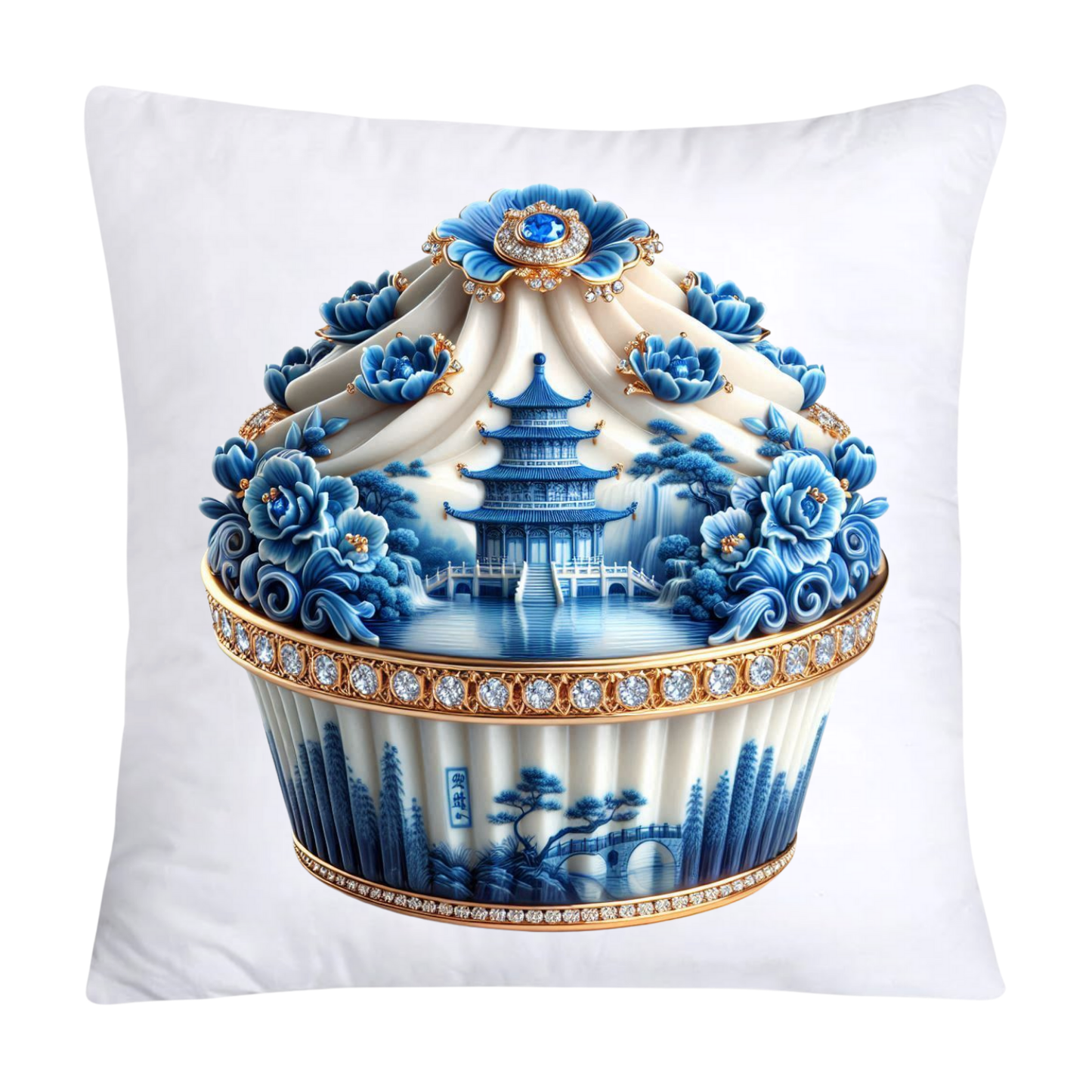Blue Willow Chinoiserie Cupcake Throw Pillow Covers 18X18-1091