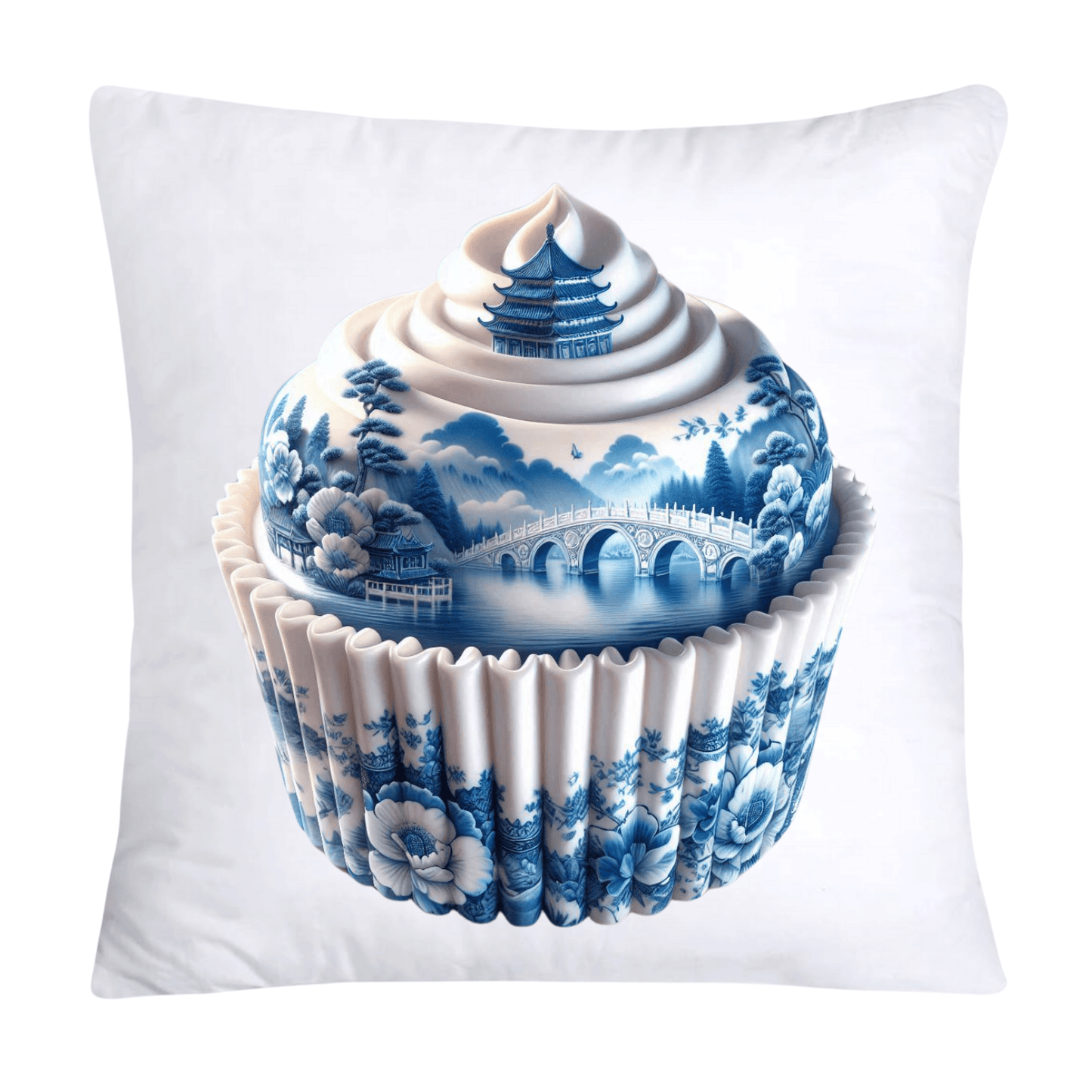 Blue Willow Chinoiserie Cupcake Throw Pillow Covers 18X18-3472