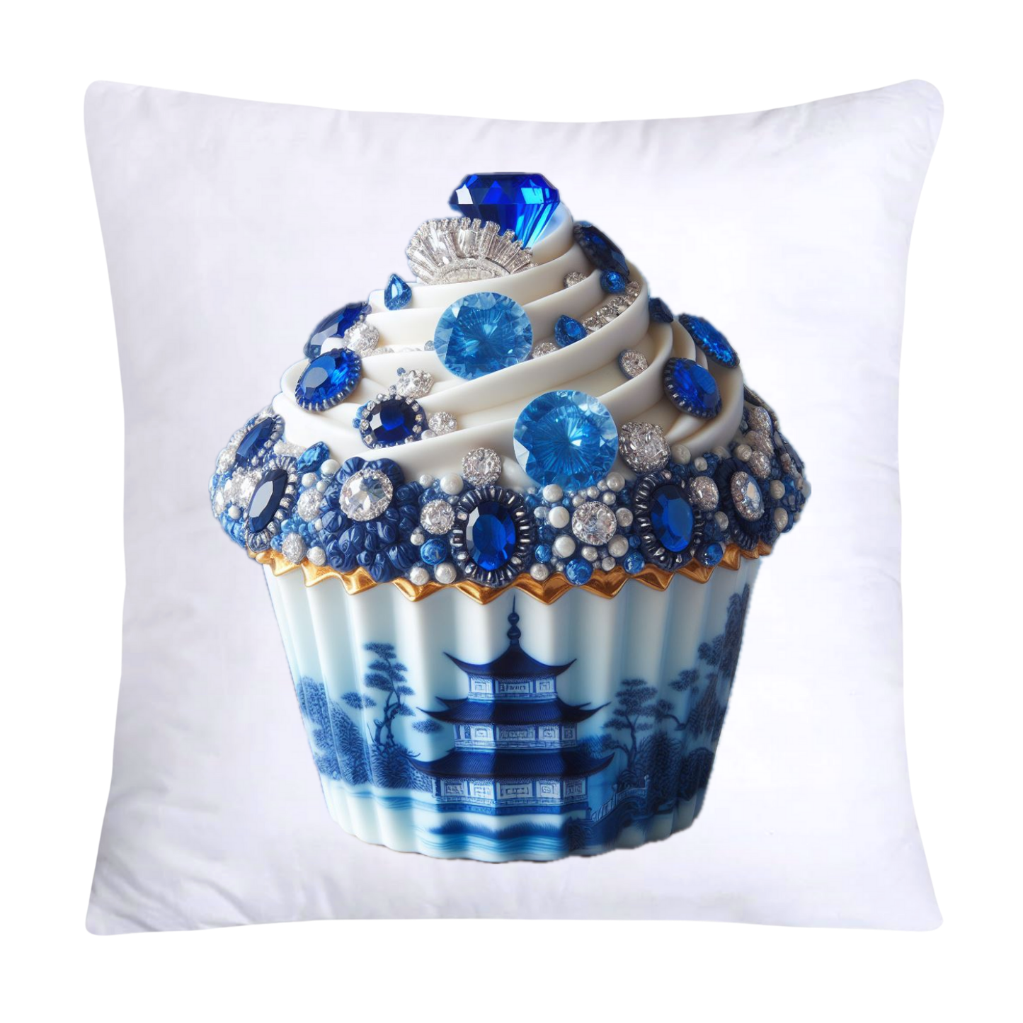 Blue Willow Chinoiserie Cupcake Throw Pillow Covers 18X18-4