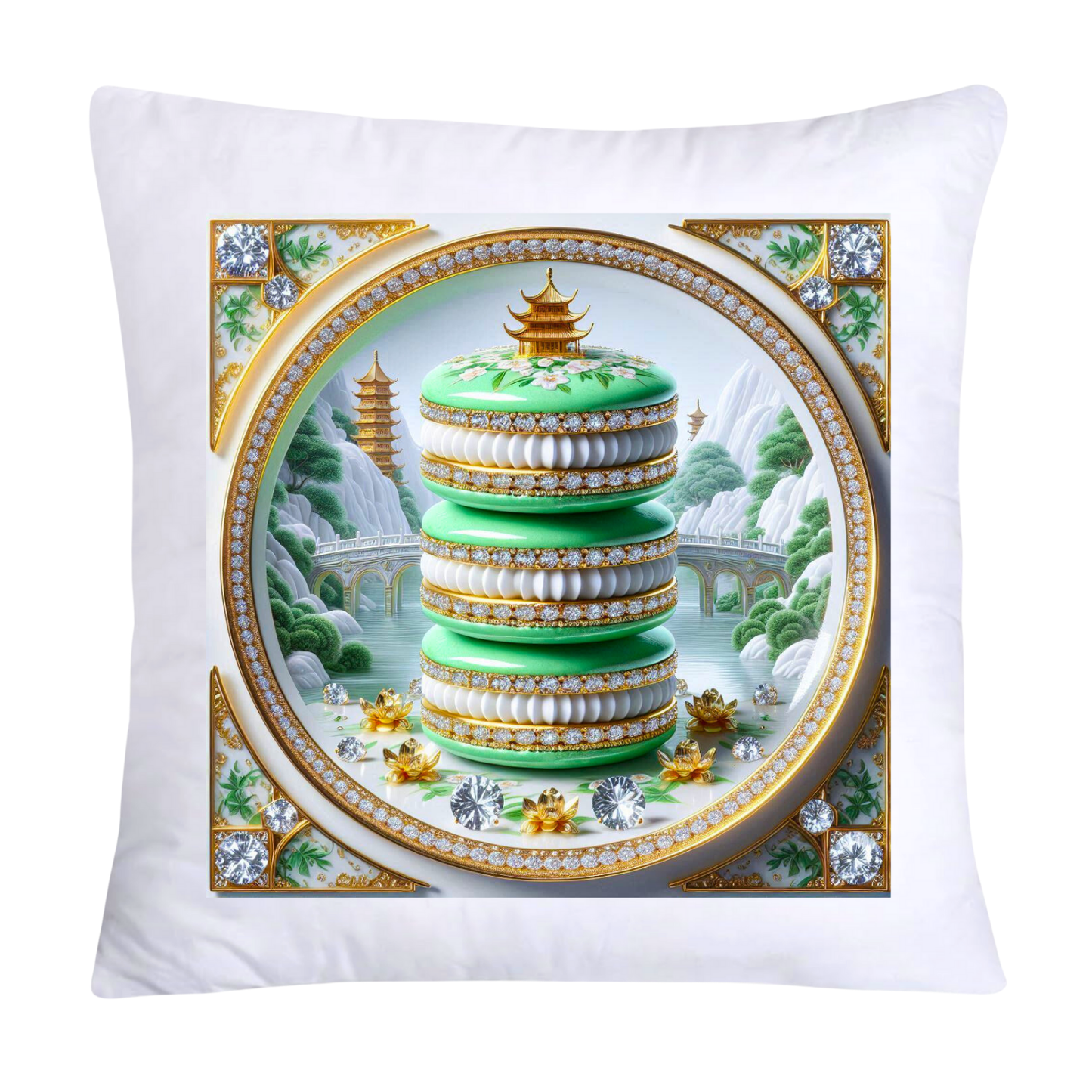 Green and White Willow Chinoiserie Sweet Macaroon Throw Pillow Covers-3938