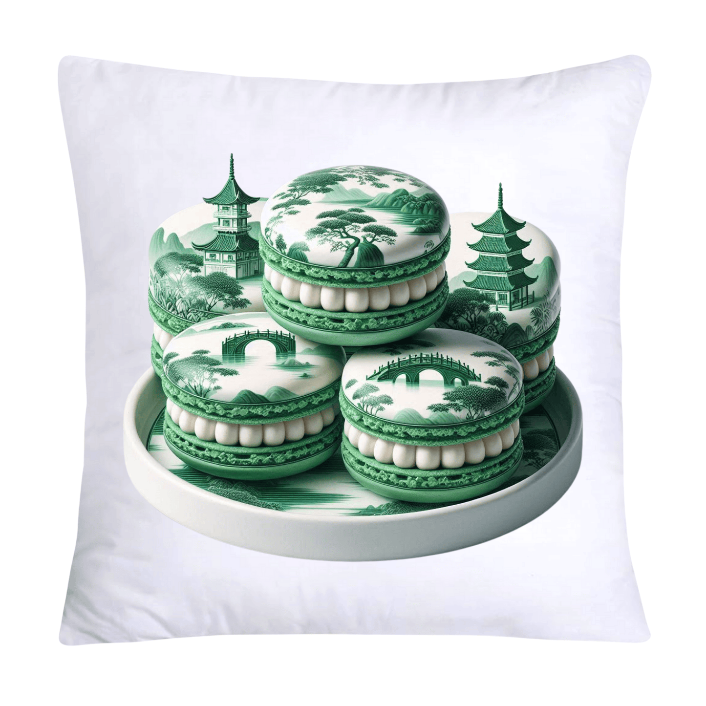 Green and White Willow Chinoiserie Sweet Macaroon Throw Pillow Covers-3941