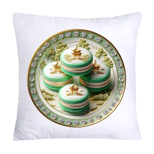 Green and White Willow Chinoiserie Sweet Macaroon Throw Pillow Covers-3952