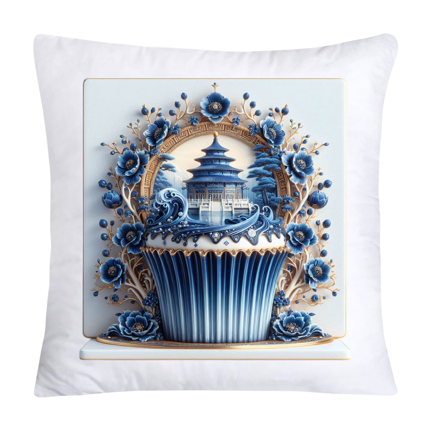 Blue Willow Chinoiserie Cupcake Throw Pillow Covers 18X18-207