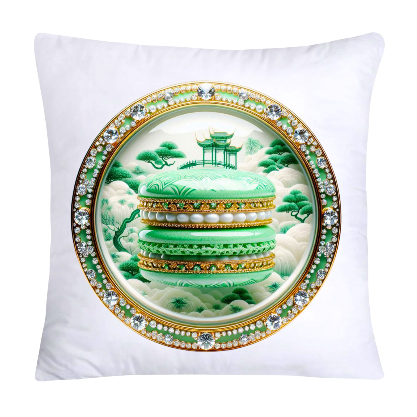 Green and White Willow Chinoiserie Sweet Macaroon Throw Pillow Covers-3960
