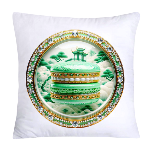 Green and White Willow Chinoiserie Sweet Macaroon Throw Pillow Covers-3960