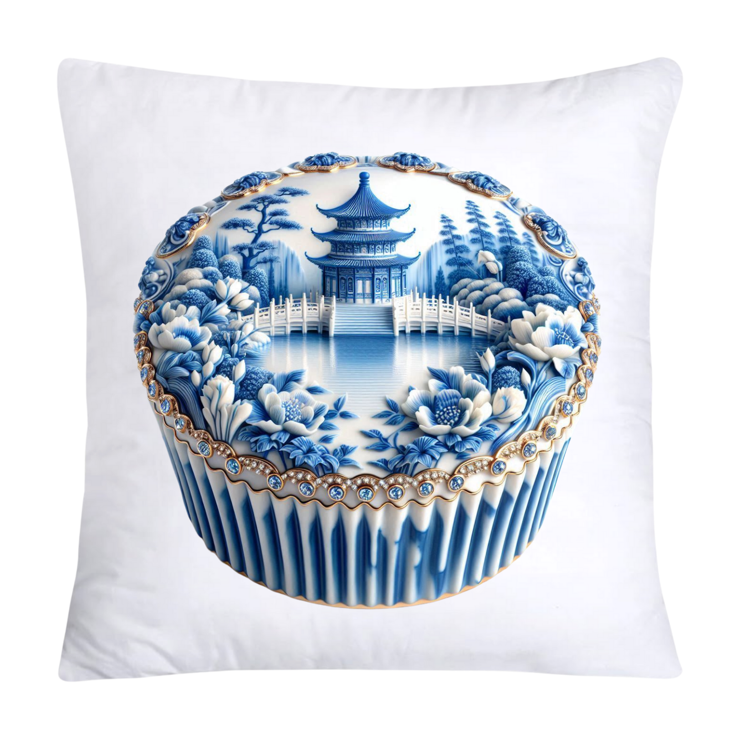 Blue Willow Chinoiserie Cupcake Throw Pillow Covers 18X18-174