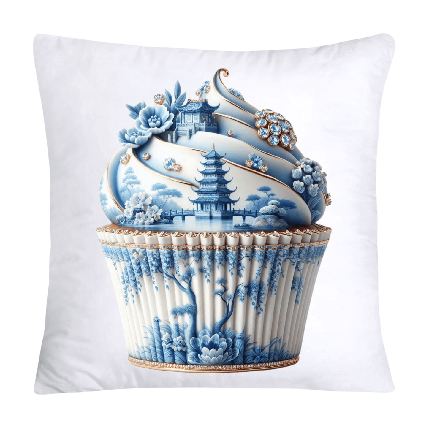 Blue Willow Chinoiserie Cupcake Throw Pillow Covers 18X18-158