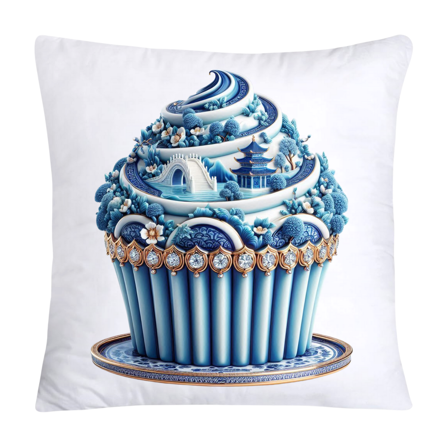 Blue Willow Chinoiserie Cupcake Throw Pillow Covers 18X18-173
