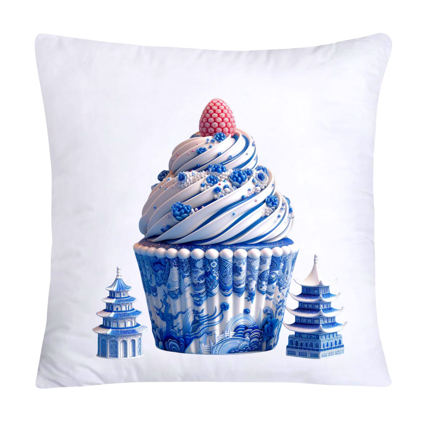 Blue Willow Chinoiserie Cupcake Throw Pillow Covers 18X18-302