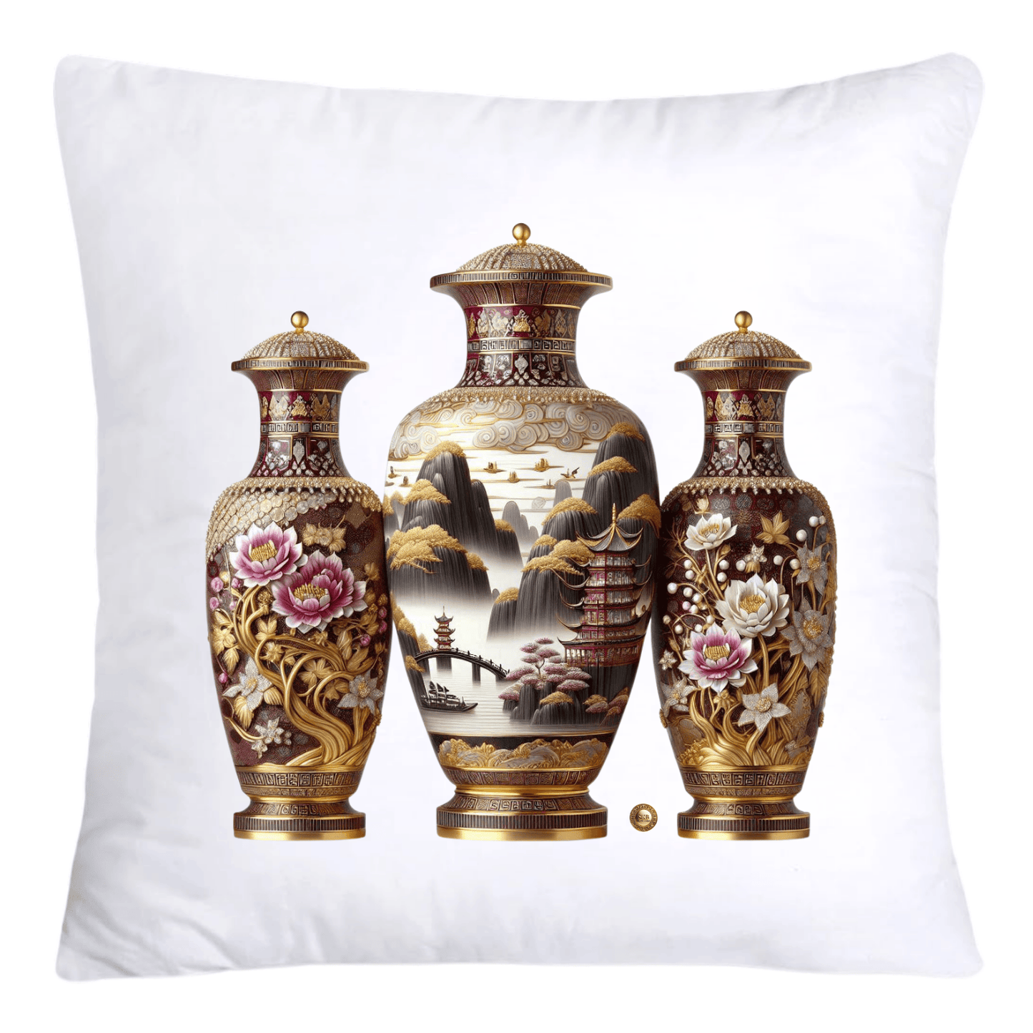 Pink and Gold Willow Chinoiserie Ginger Jar Pillow Covers-5854