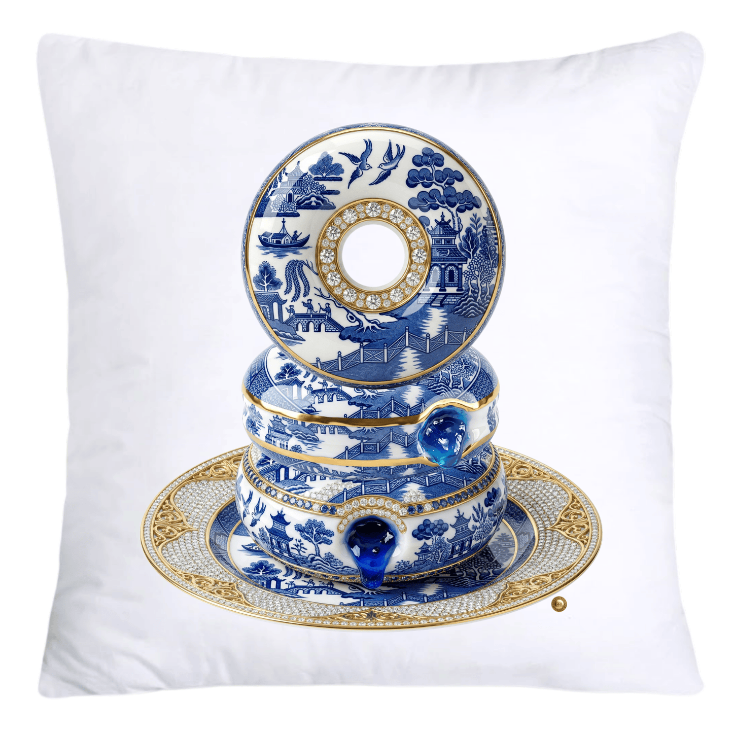Blue Willow Whimsical Donut Throw Pillow Covers 18X18-4436