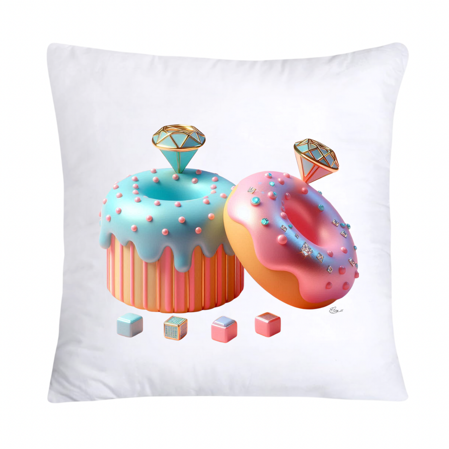 18x18 Pastel Cupcakes Donuts and Candy Pillow Covers-684
