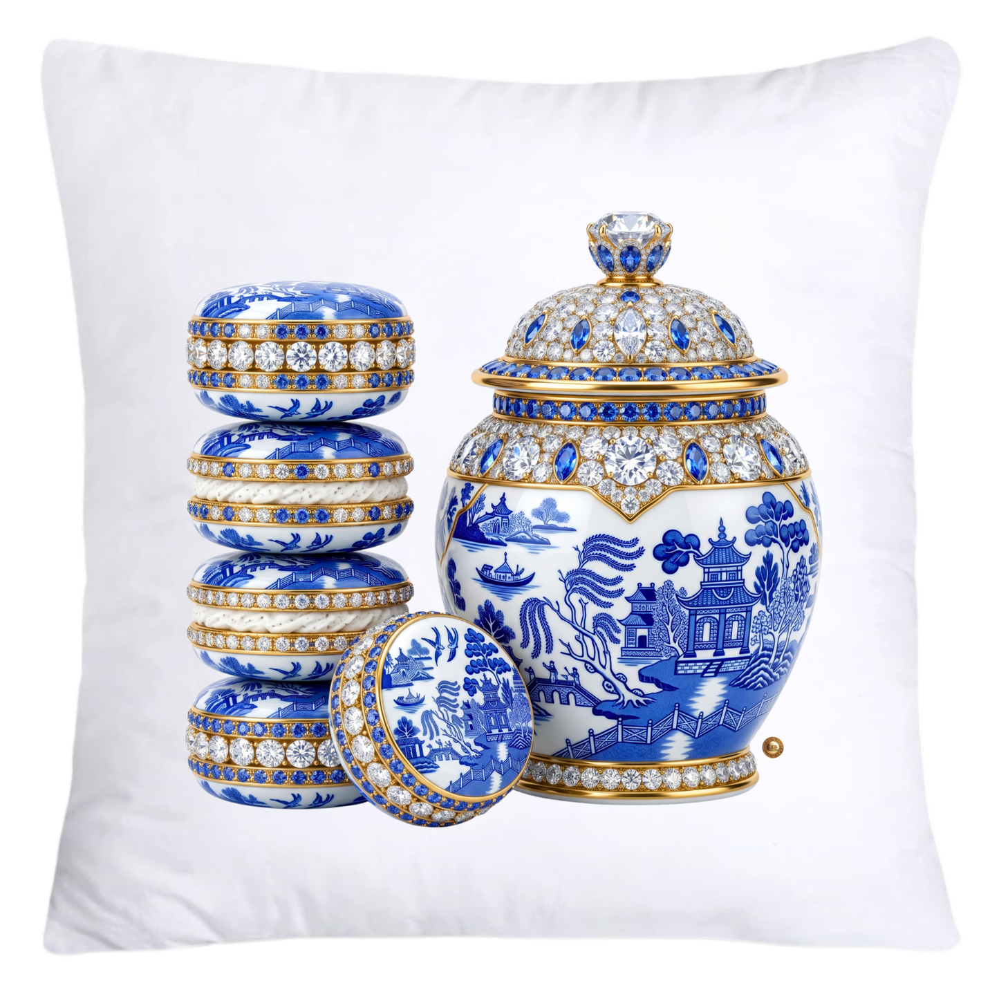 Blue Willow Ginger Jar and Macaroons 18x18 Pillow Covers-5275