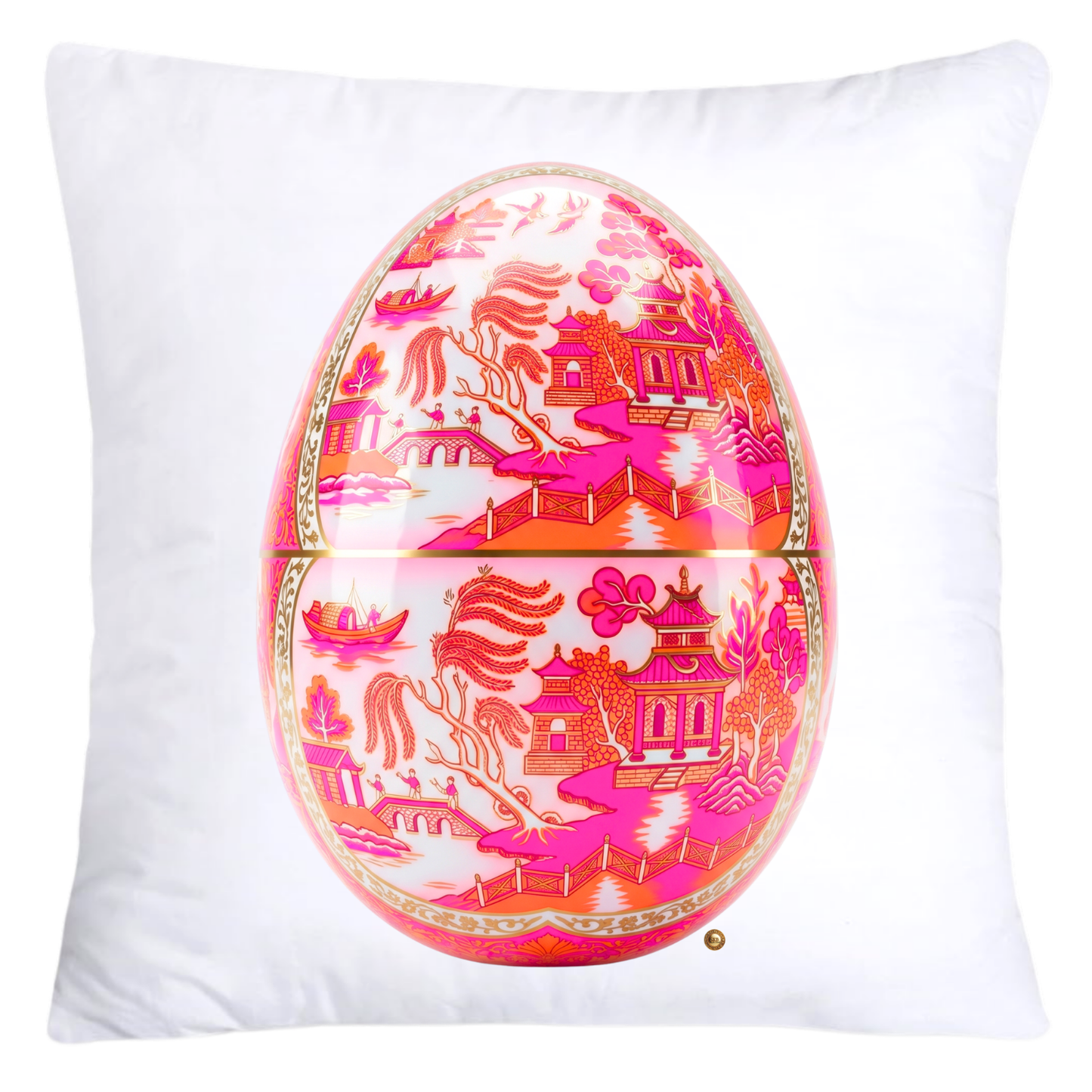 Neon Hot Pink, Orange Willow and Gold Porcelain Inspired Egg Pillow Covers-5502