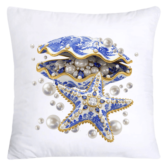 Blue Willow Chinoiserie Clam and Starfish 18x18 Pillow Covers-5626