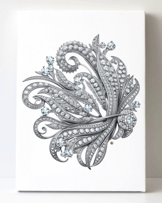 Dazzling Silver Diamond Brooch/Pin Canvas Wall Art 8.5x11.5-5665