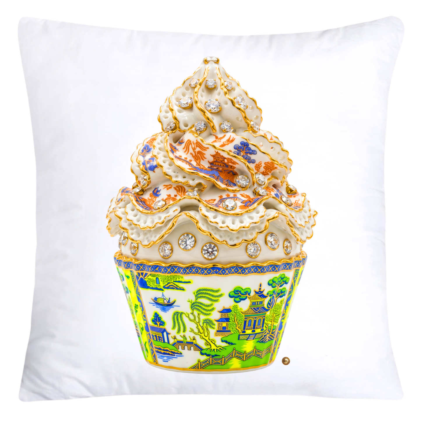 Blue, Lime Green and Orange Willow Cupcake Throw Pillow Covers-5821