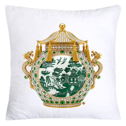 Green and White Willow Ginger Jar 18x18 Pillow Covers-5276