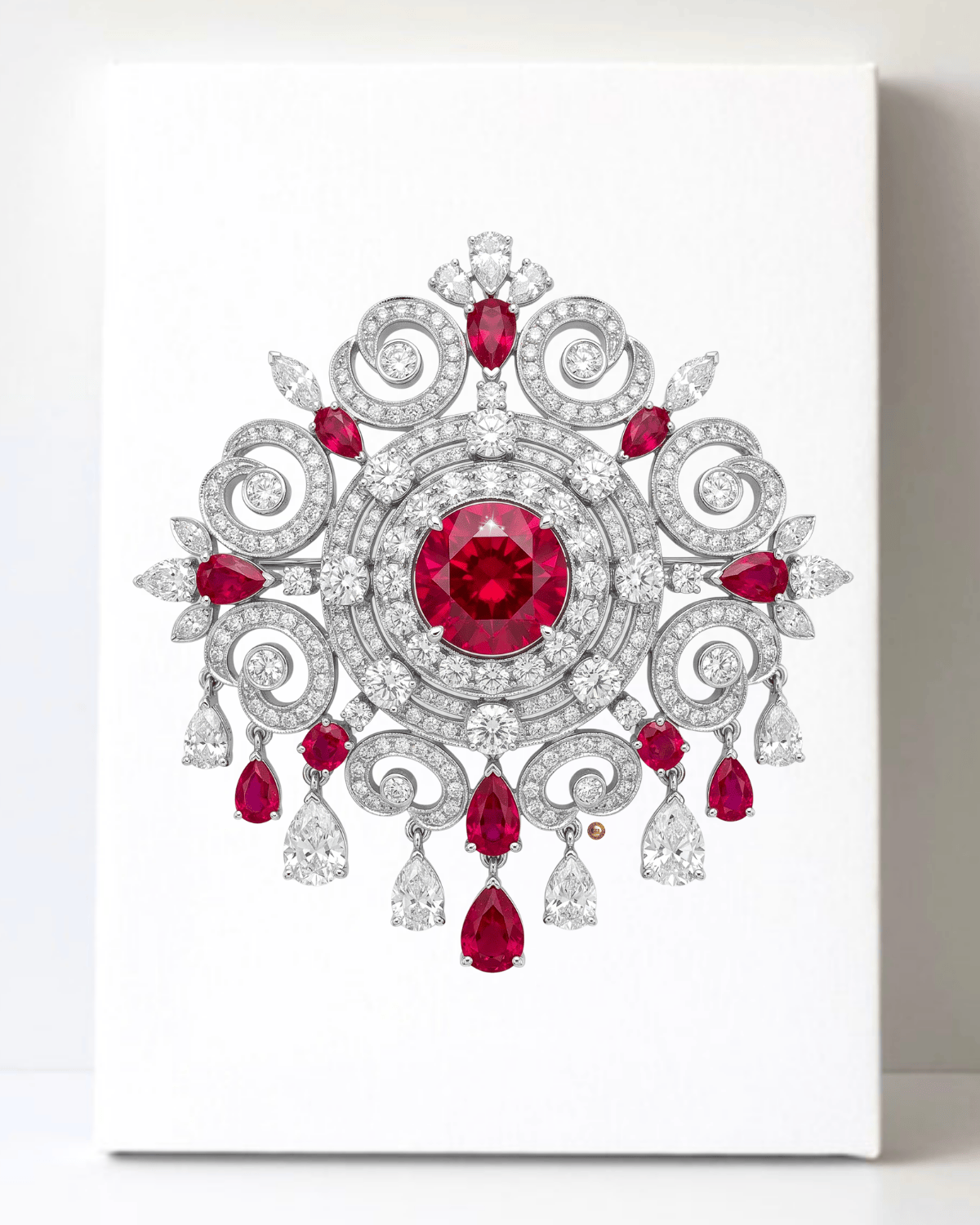 Dazzling Silver Ruby and Diamond Brooch/Pin Canvas Wall Art 8.5x11.5-5664