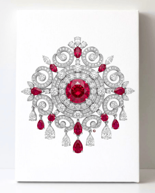 Dazzling Silver Ruby and Diamond Brooch/Pin Canvas Wall Art 8.5x11.5-5664