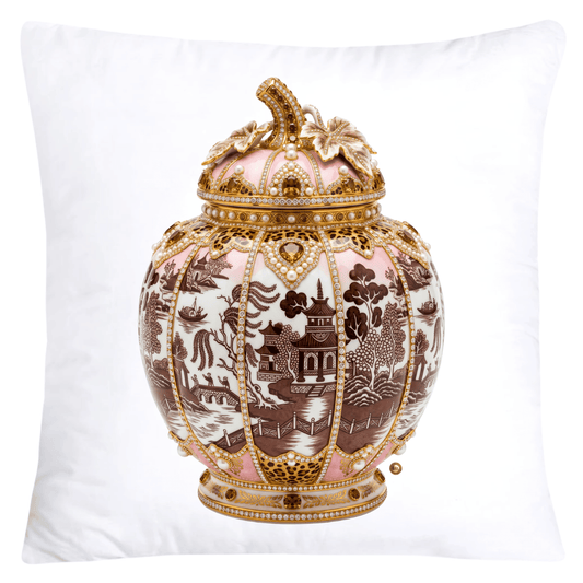 Pink, Brown Willow and Leopard Print Pumpkin Ginger Jar Pillow Covers-6081