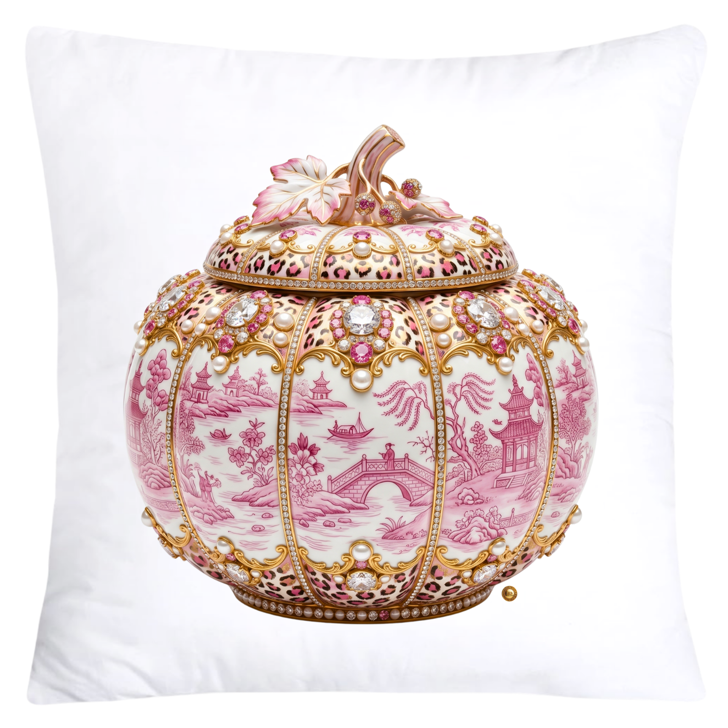 Pink Willow and Leopard Print Pumpkin Ginger Jar Pillow Covers-6073