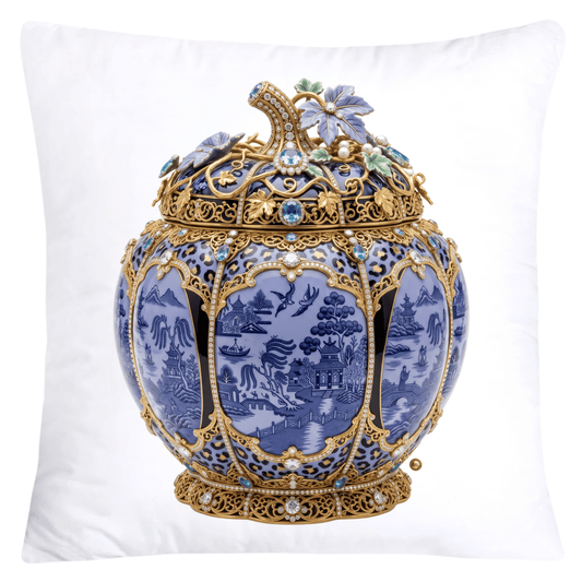 Periwinkle Blue Willow and Leopard Print Pumpkin Ginger Jar Pillow Covers-6056