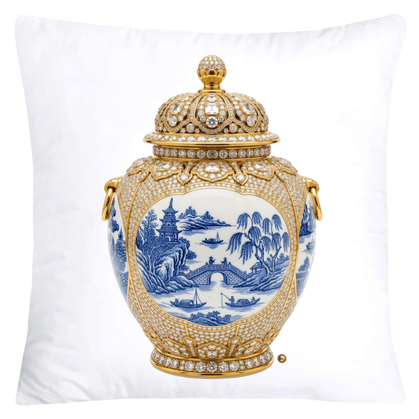 Blue Willow and Sparkling Diamonds-Ginger Jar Pillow Covers-6073